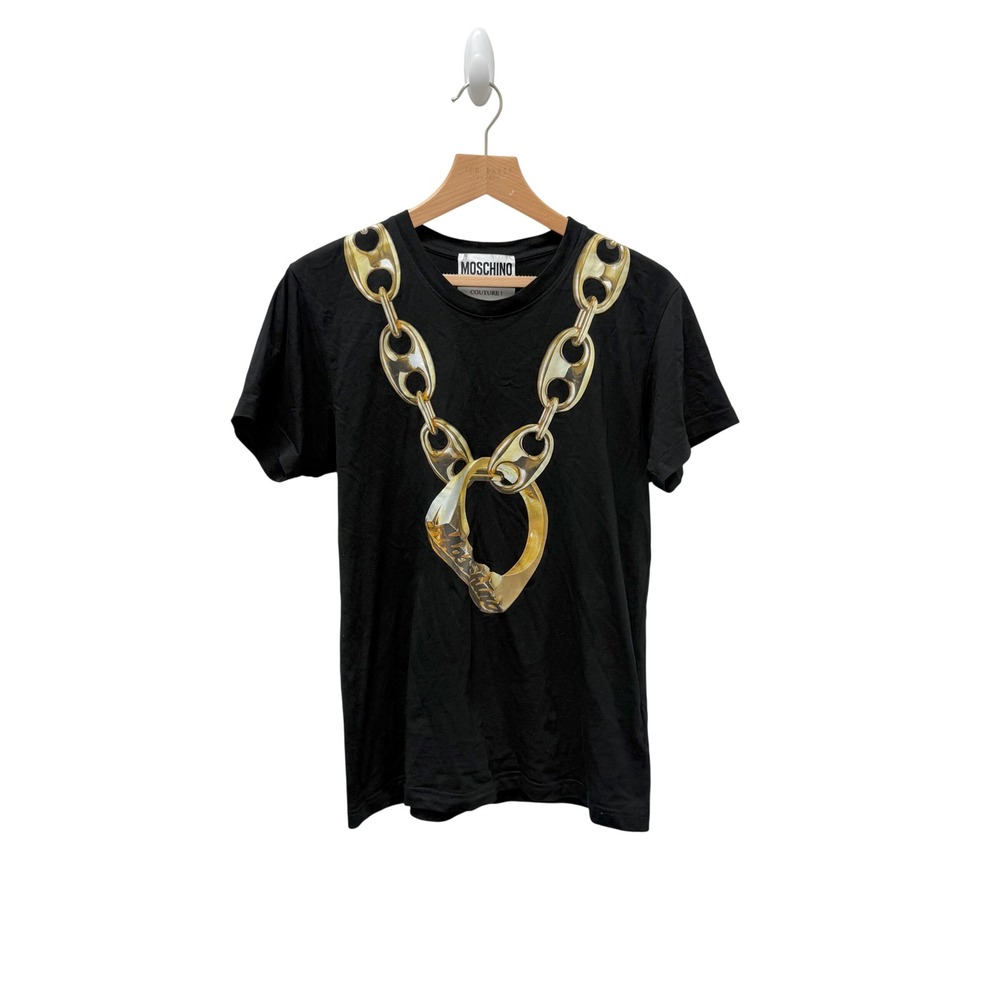 Moschino Couture Mens Black Gold Chain Graphic T-Shirt A07155240 Size M